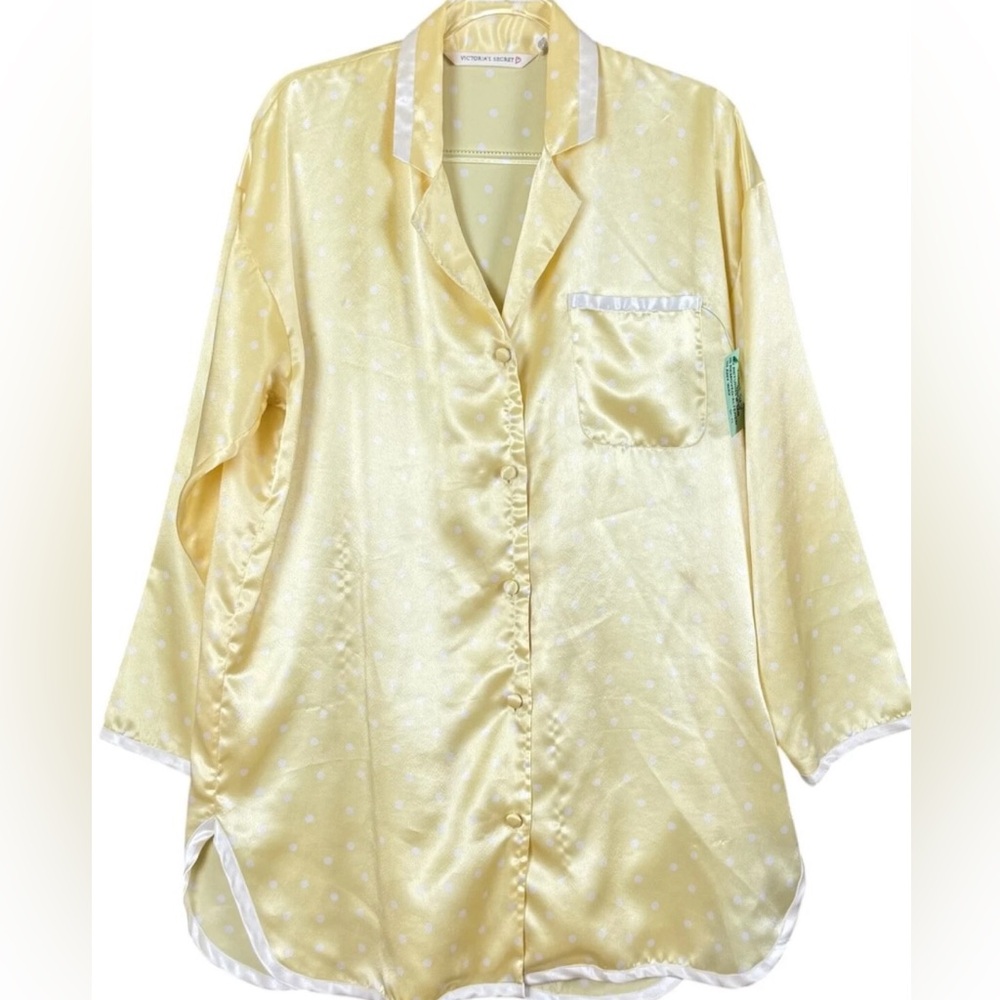 BRAND NEW (w/out tag)Victorias Secret Satin Sleep Shirt L Yellow/White PolkaDots